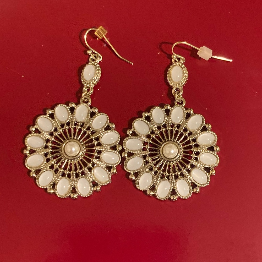Lord & Taylor White Opalescent Circular Boho Earrings - Picture 1 of 7